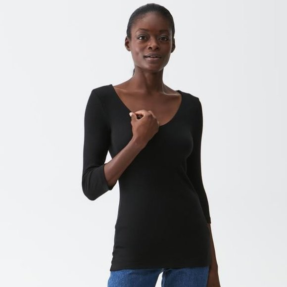 Michael Stars Tops - Michael Stars 3/4 Sleeve V-Neck in Black